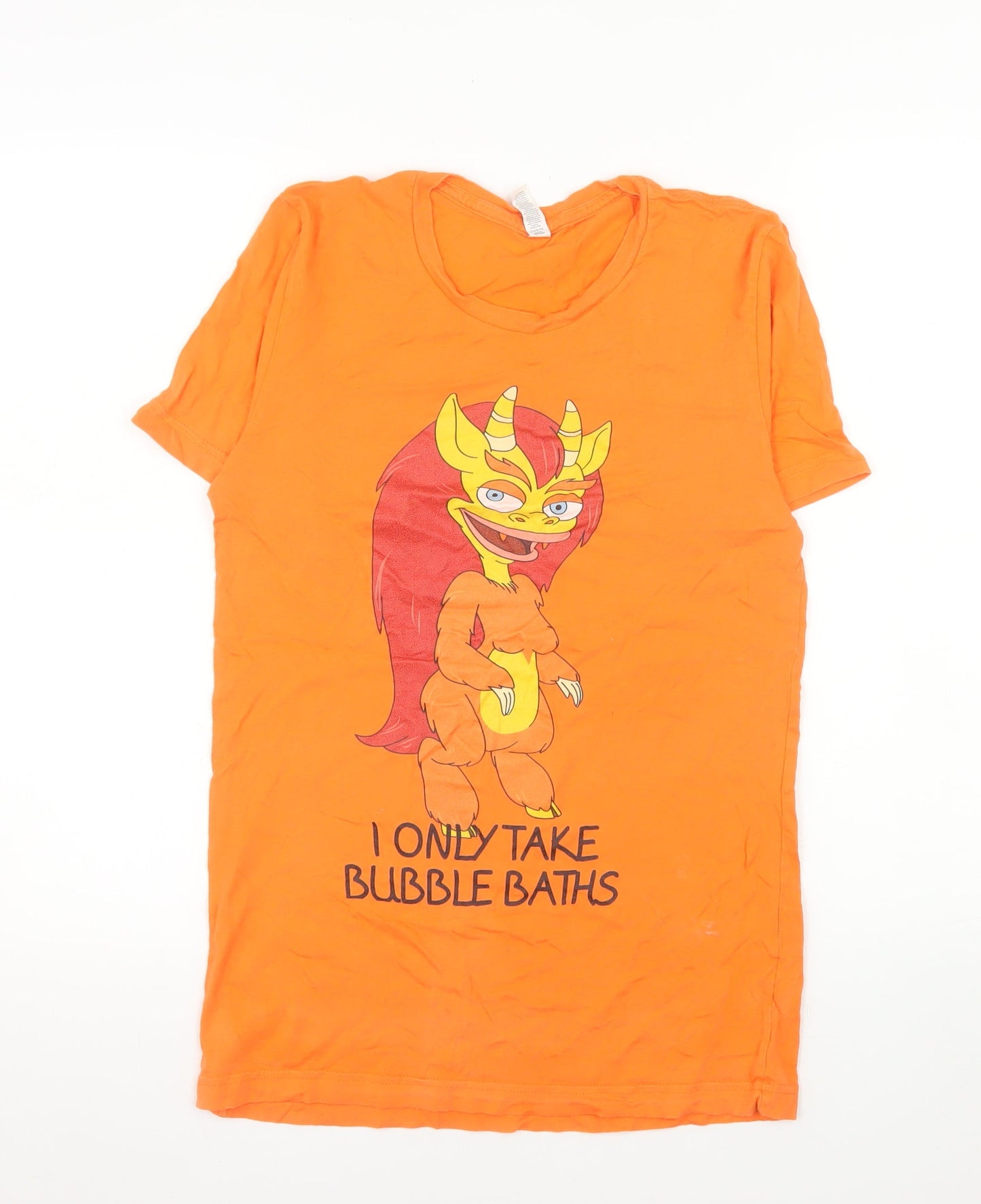 Bella + Canvas Mens Orange Graphic T-Shirt Small Funny Cartoon Print