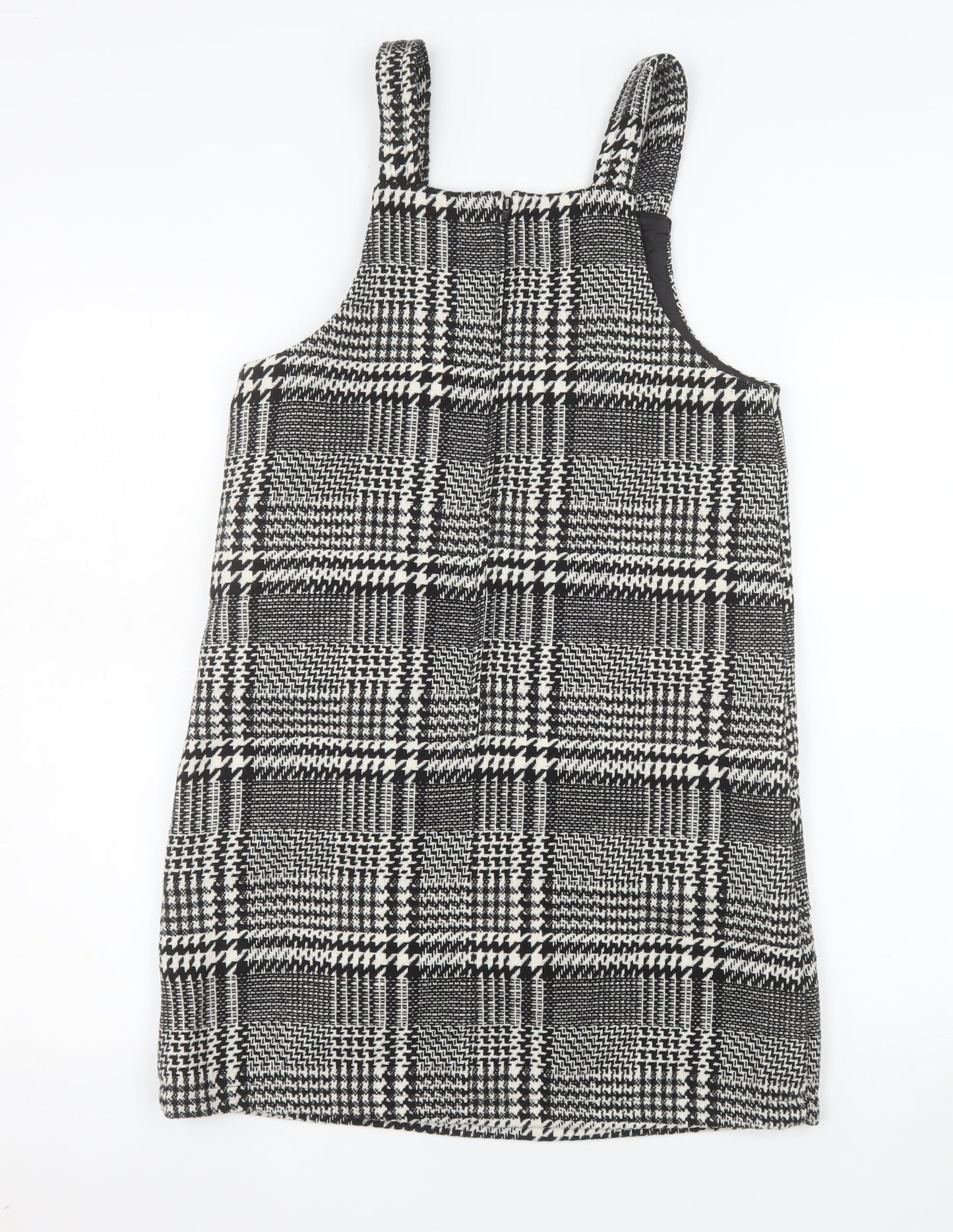 F&F Girls Black Check Pinafore Dress Size 12-13 Years Lined Wool Blend