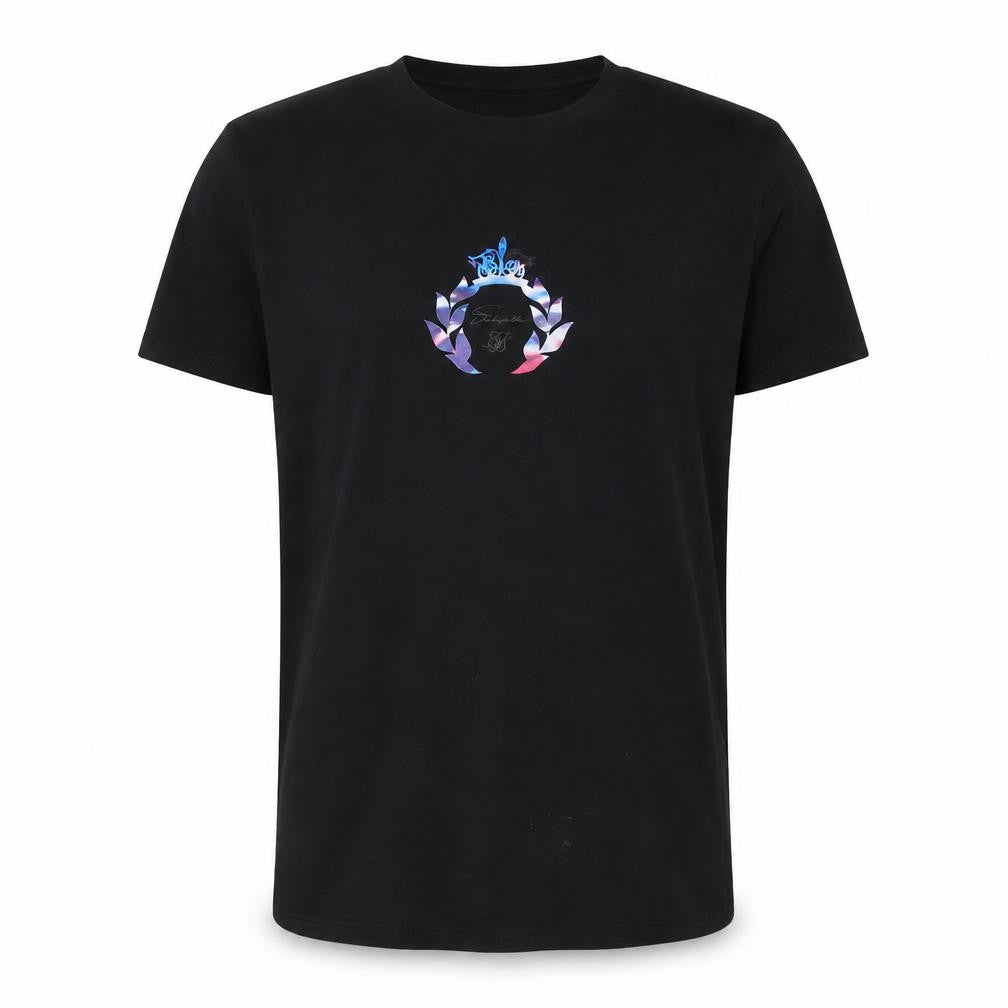 SikSilk Men’s Black Slim Fit Graphic Logo Cotton T-Shirt Size L