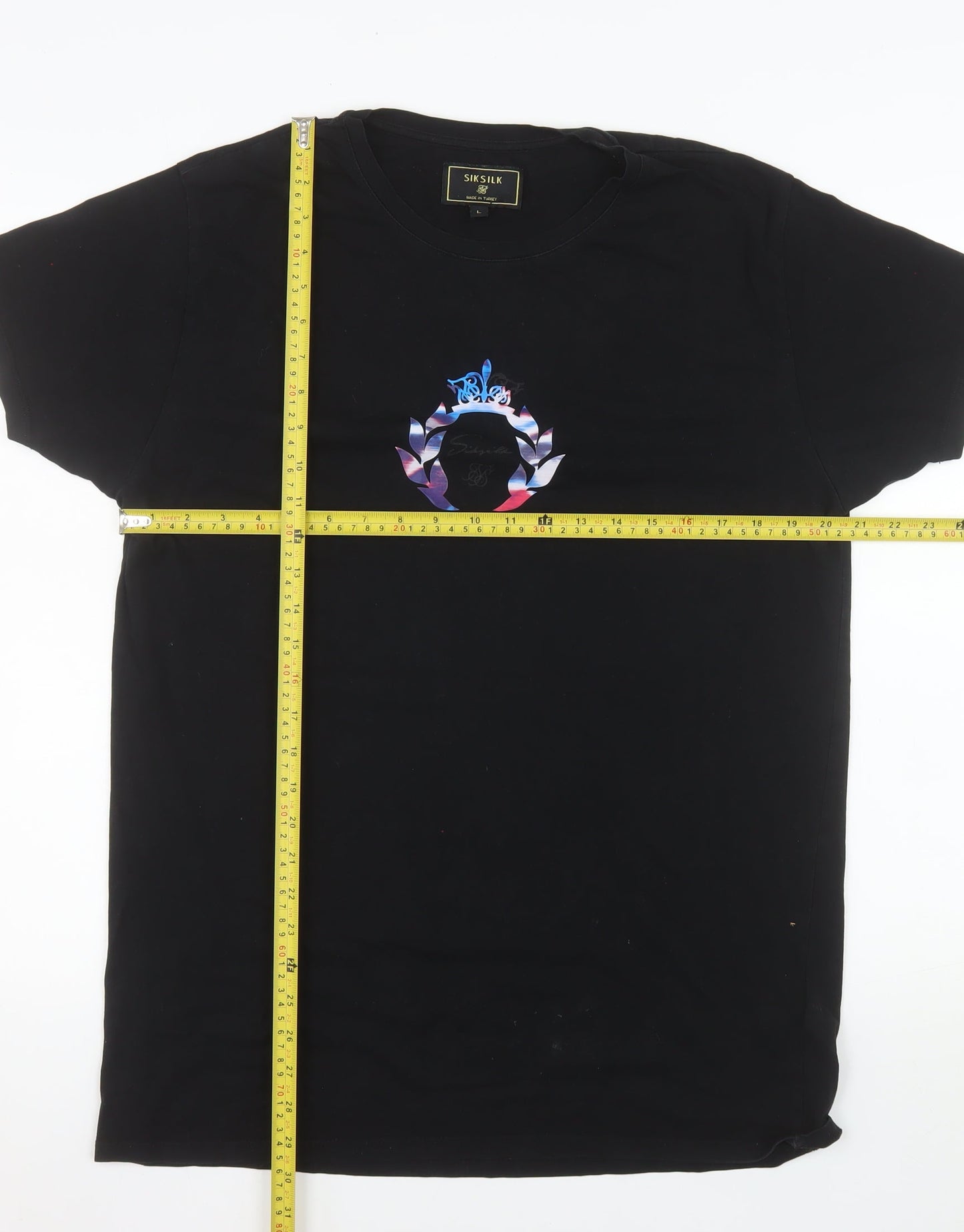 SikSilk Men’s Black Slim Fit Graphic Logo Cotton T-Shirt Size L