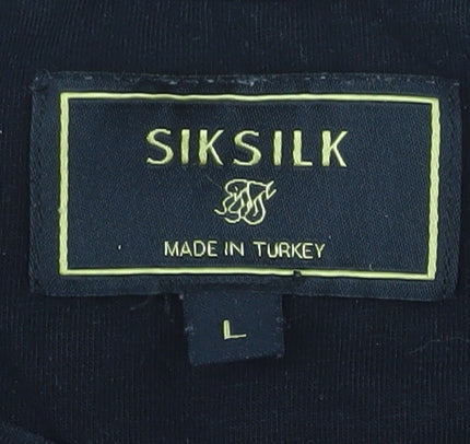 SikSilk Men’s Black Slim Fit Graphic Logo Cotton T-Shirt Size L