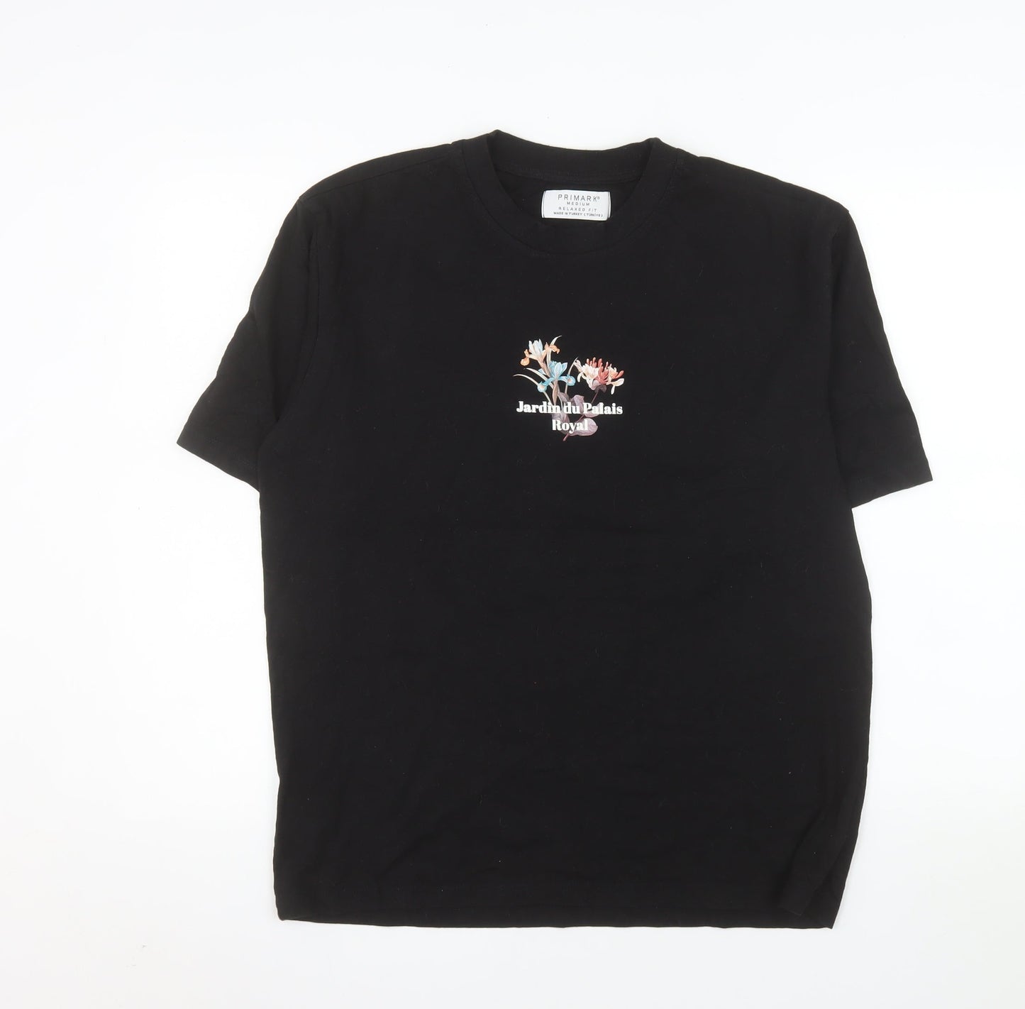Primark Men's Black Floral Graphic Relaxed Fit T-Shirt Size M