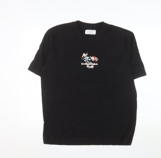 Primark Men's Black Floral Graphic Relaxed Fit T-Shirt Size M