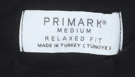 Primark Men's Black Floral Graphic Relaxed Fit T-Shirt Size M