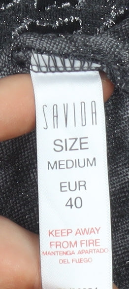 Savida Women's Black Glitter Animal Print High Neck Long Sleeve Blouse Size 12