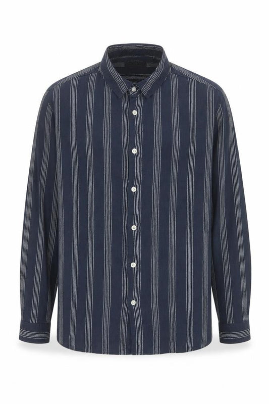 Primark Men's Blue Striped Regular Fit Long Sleeve Button-Up Shirt M