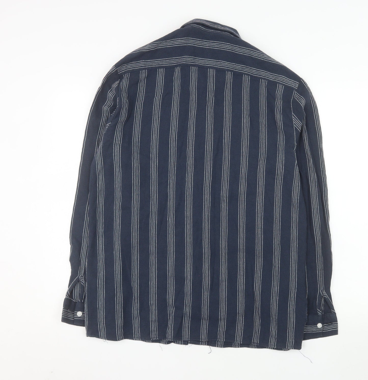 Primark Men's Blue Striped Regular Fit Long Sleeve Button-Up Shirt M