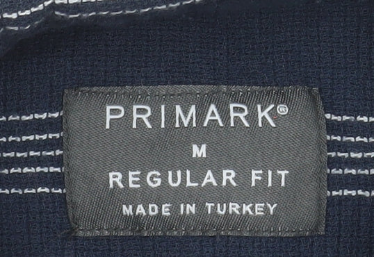 Primark Men's Blue Striped Regular Fit Long Sleeve Button-Up Shirt M