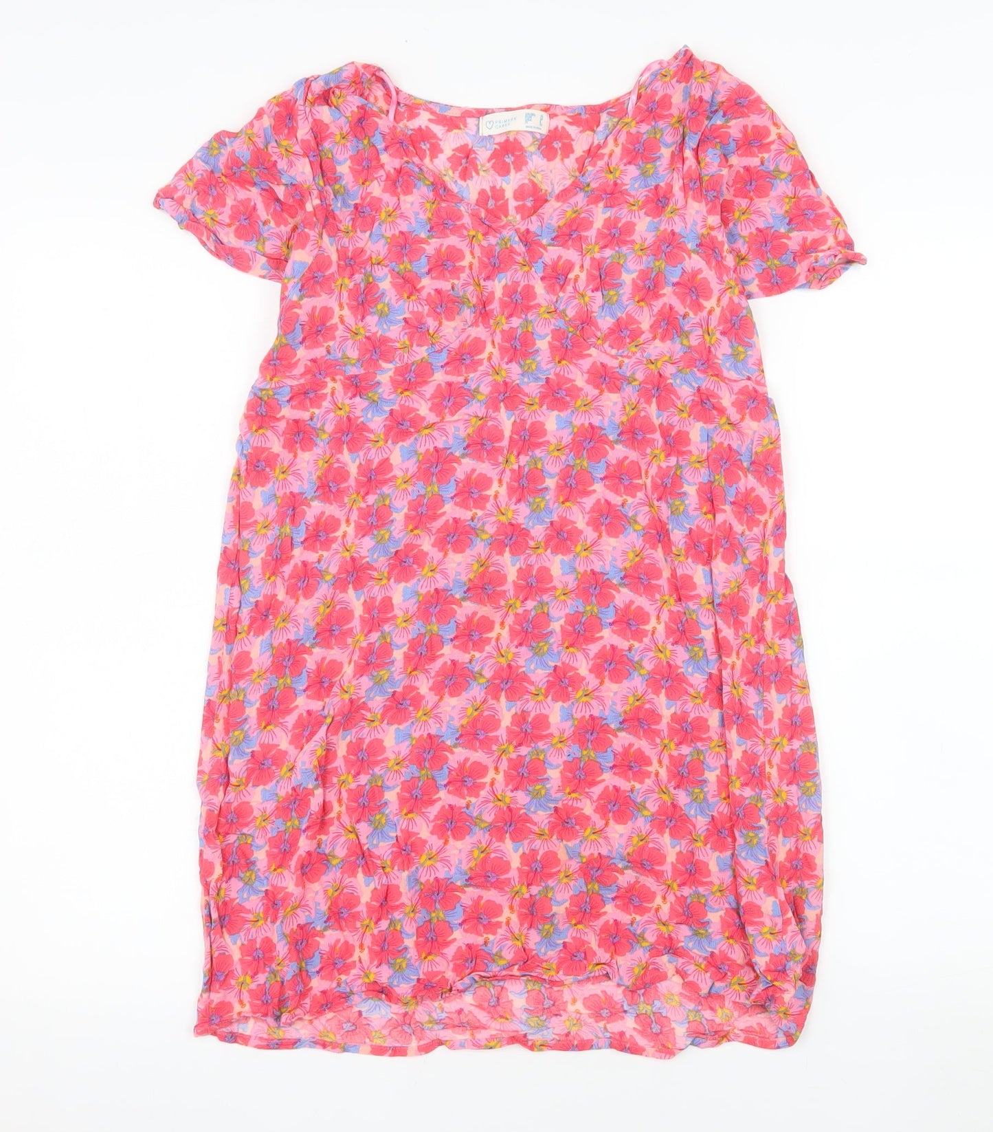 Primark Women Pink Floral Viscose Shift Dress Size 10