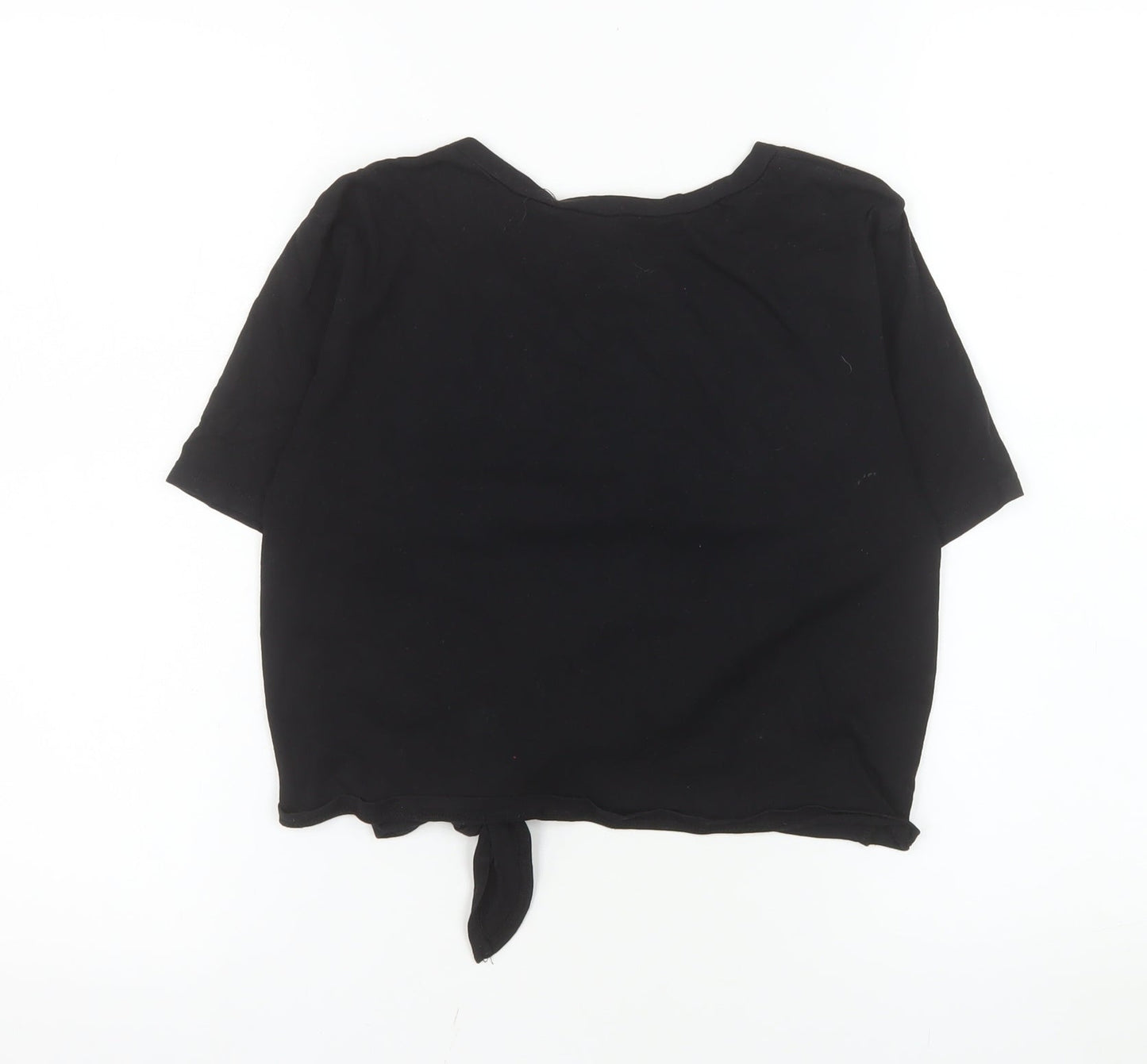 New Look Women's Black Merci Cropped Tie Front Cotton T-Shirt Size S