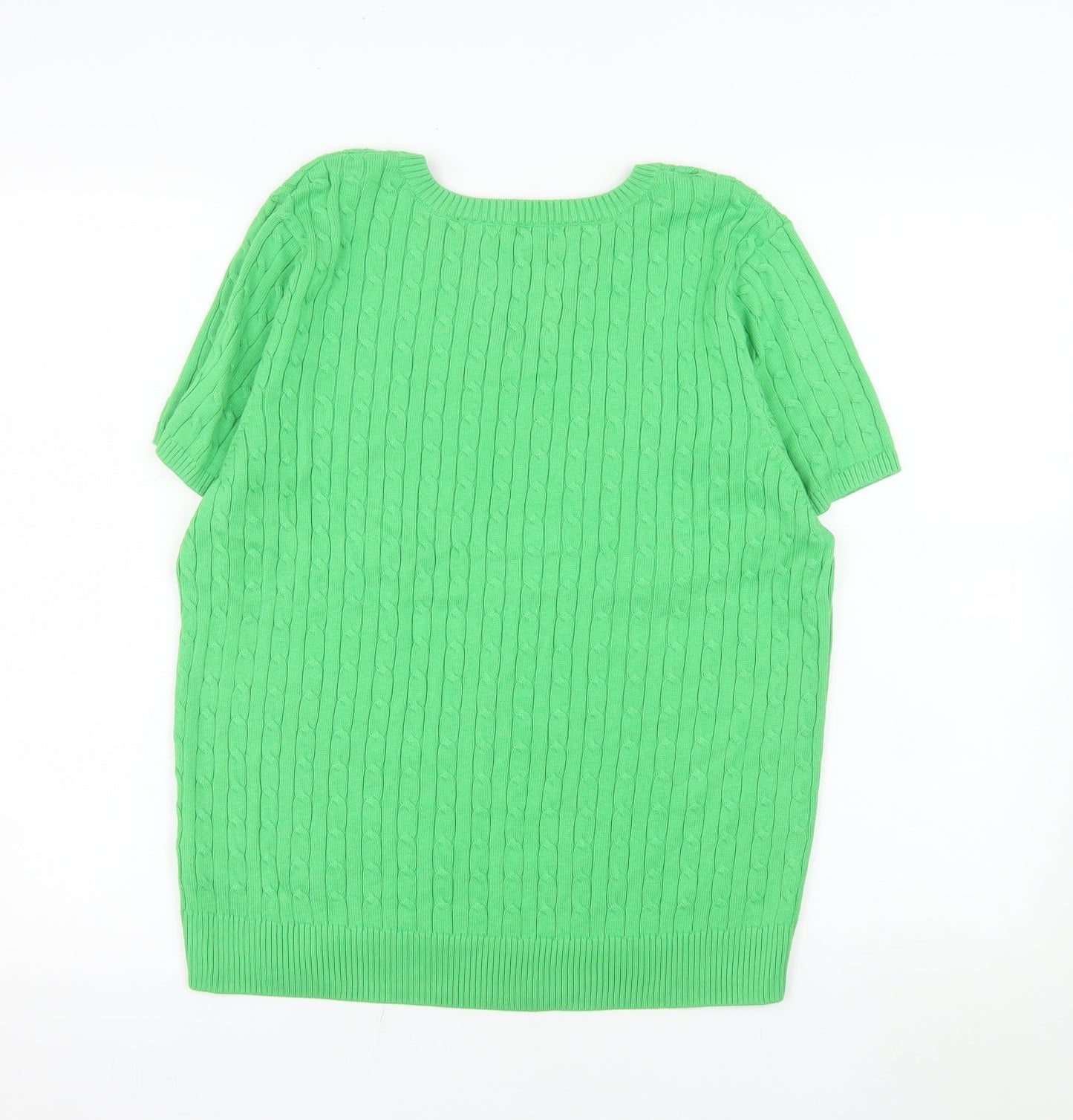 Jeanne Pierre Women's Green V-Neck Cable Knit Cotton Jumper XL