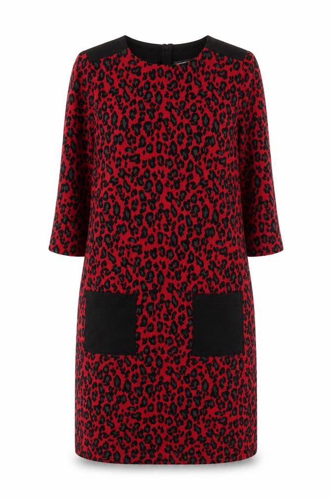 Paco Boutique Women's Red Leopard Print Shift Dress Size 12