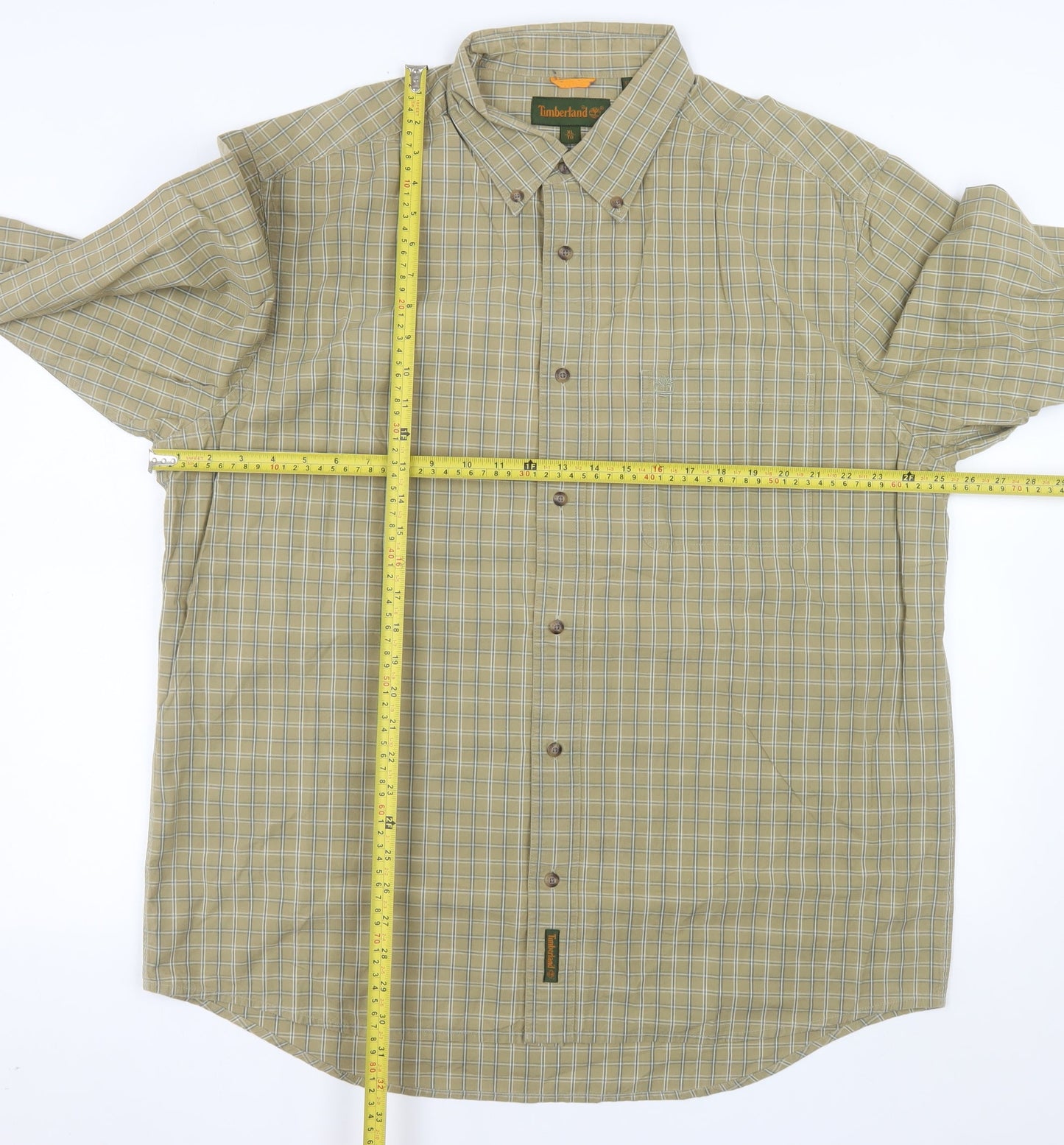 Timberland Men’s Beige Check Long Sleeve Button-Up Cotton Shirt XL