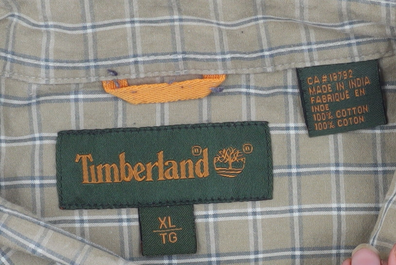 Timberland Men’s Beige Check Long Sleeve Button-Up Cotton Shirt XL