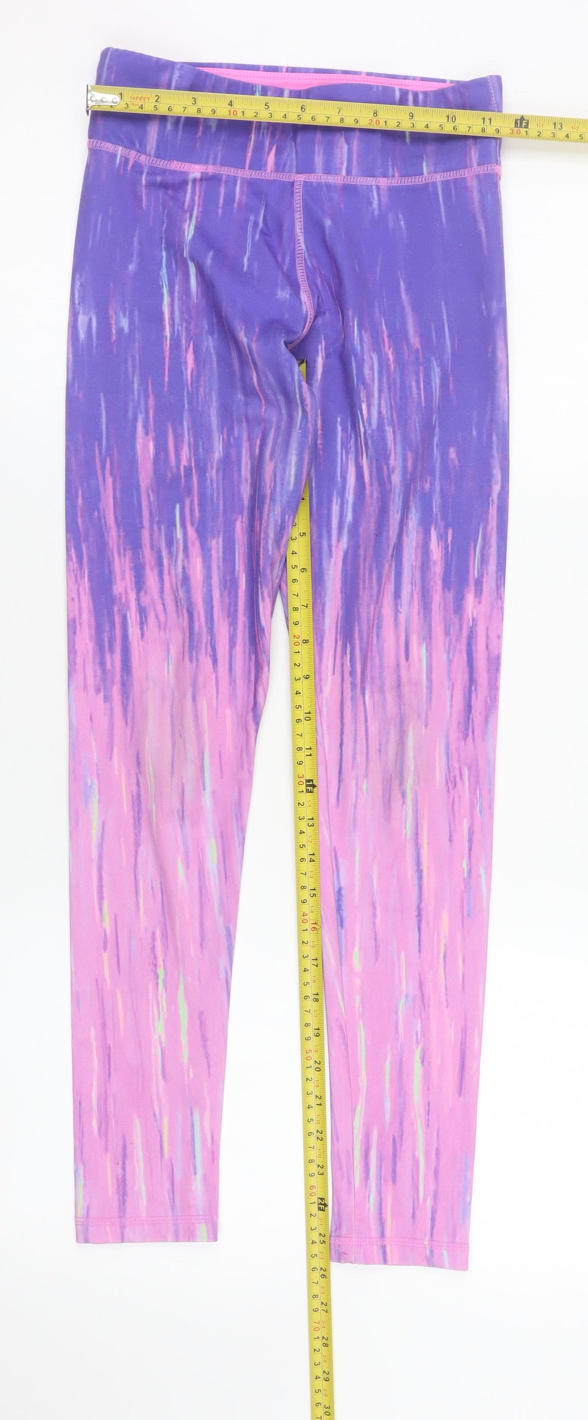 Dunnes Stores Girls Purple Pink Ankle Leggings 10-11 Years Stretch Polyester Blend