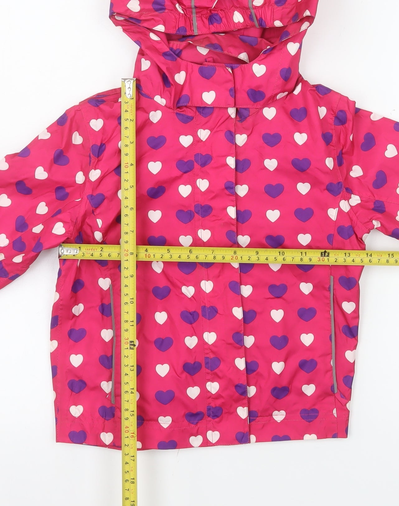 Avenue Girls Pink Heart Print Hooded Rain Coat 5-6 Years Water Resistant