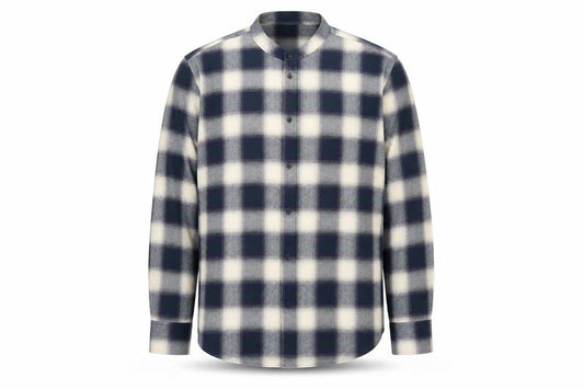 Paul Galvin Men's Blue Check Band Collar Button-Up Shirt XL
