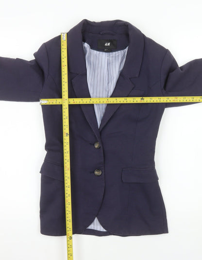 H&M Women's Blue Slim Fit Two-Button Blazer Size 6