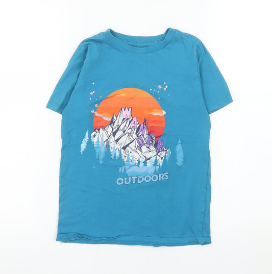 Dunnes Stores Boys Blue Wander Outdoors Graphic T-Shirt 8-9 Years Cotton