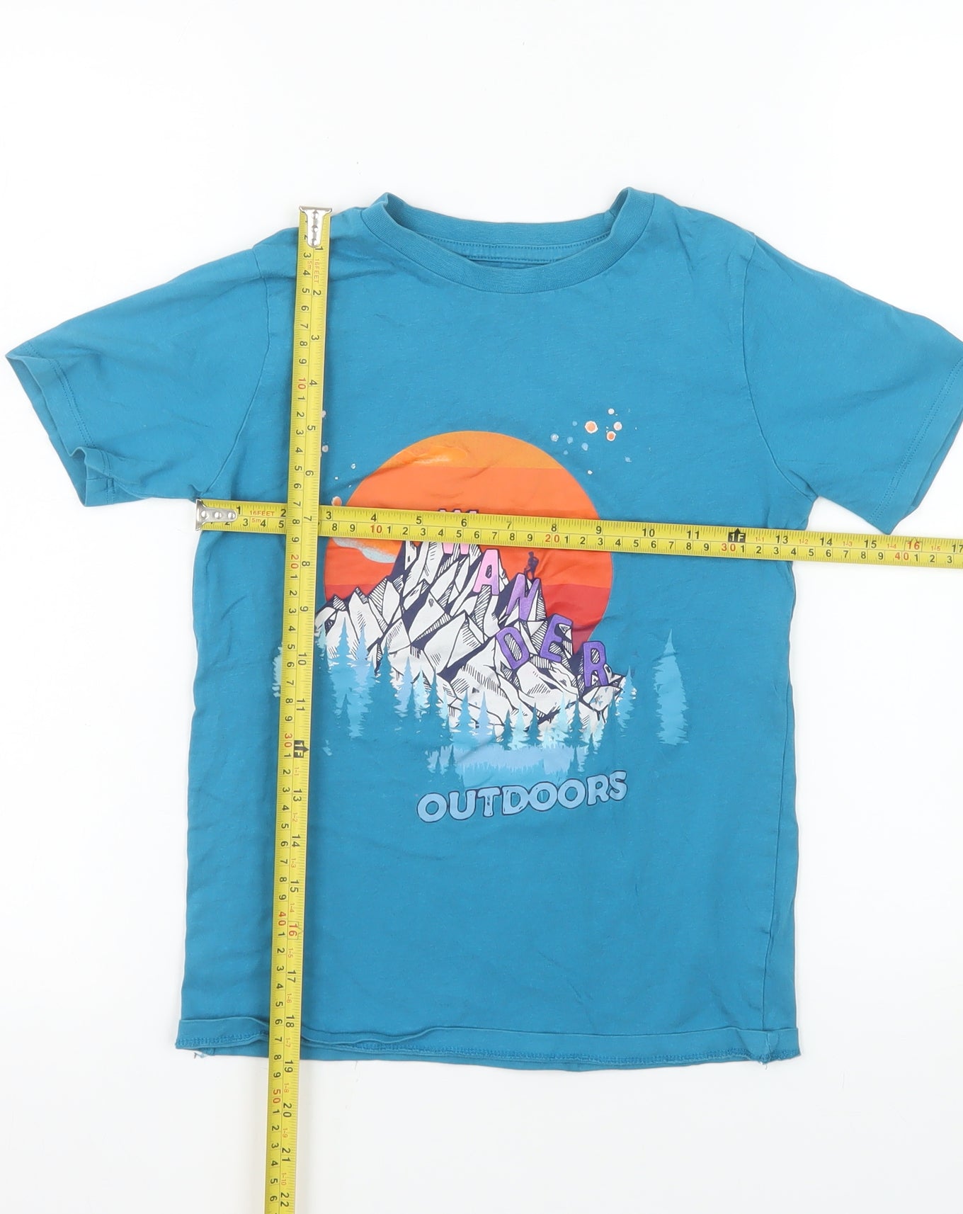 Dunnes Stores Boys Blue Wander Outdoors Graphic T-Shirt 8-9 Years Cotton