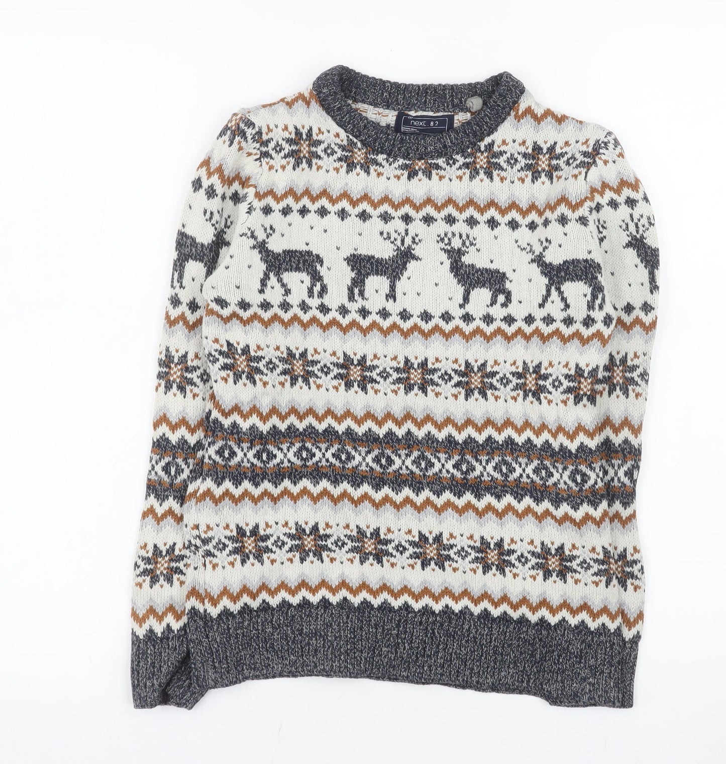 Next Boys Cream Fair Isle Reindeer Jumper 10-11 Years Cotton Blend Winter Knit