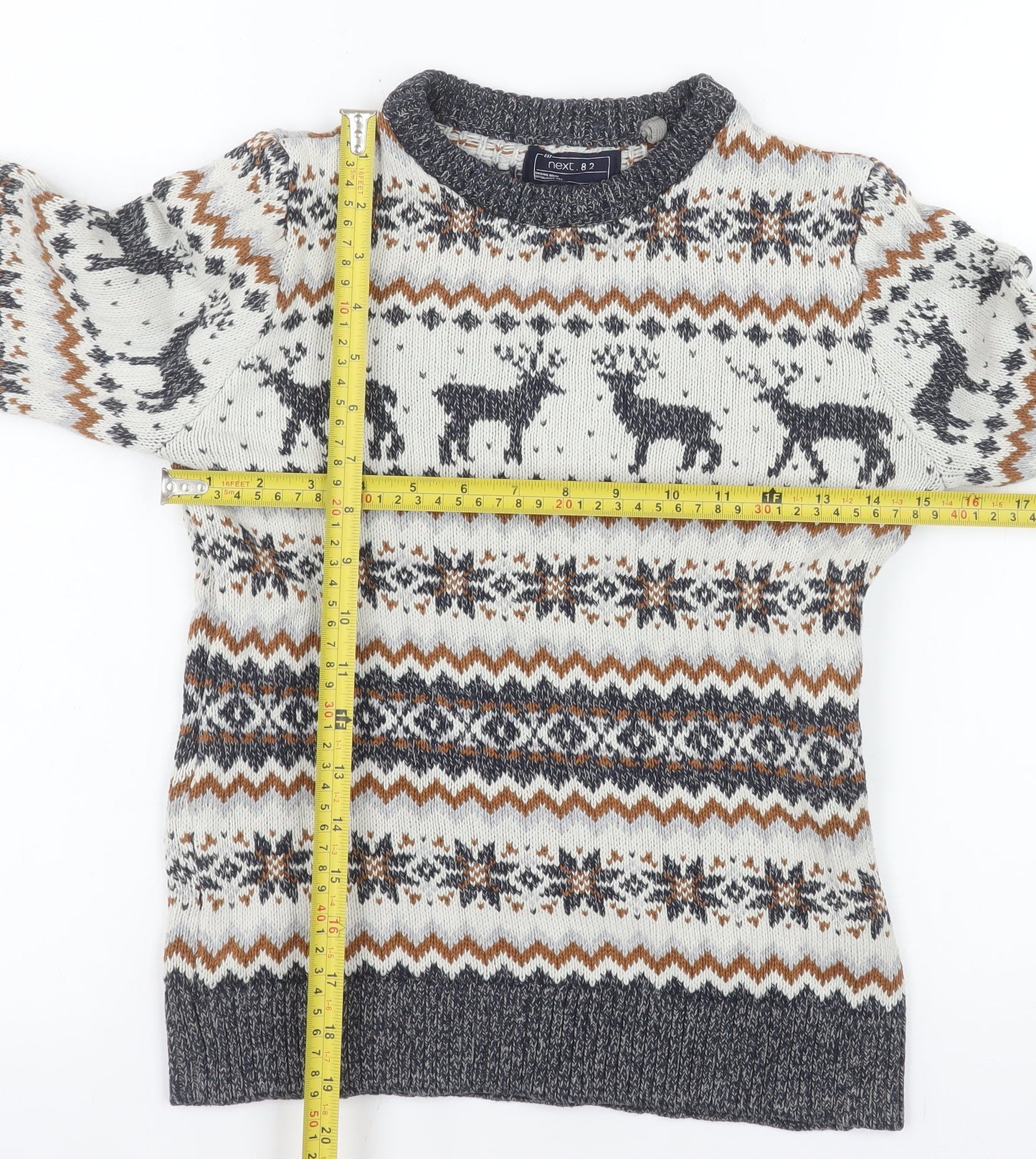 Next Boys Cream Fair Isle Reindeer Jumper 10-11 Years Cotton Blend Winter Knit