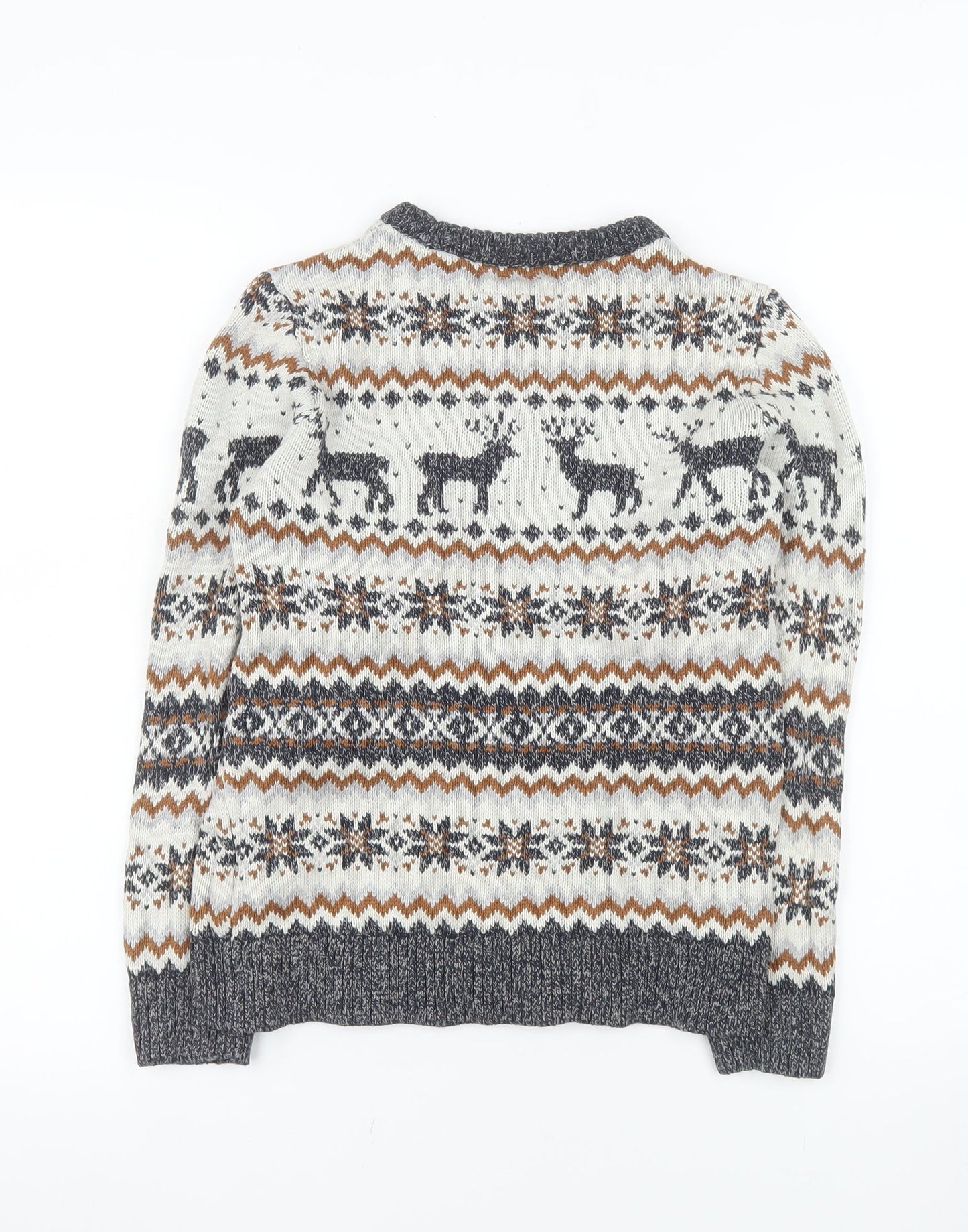 Next Boys Cream Fair Isle Reindeer Jumper 10-11 Years Cotton Blend Winter Knit