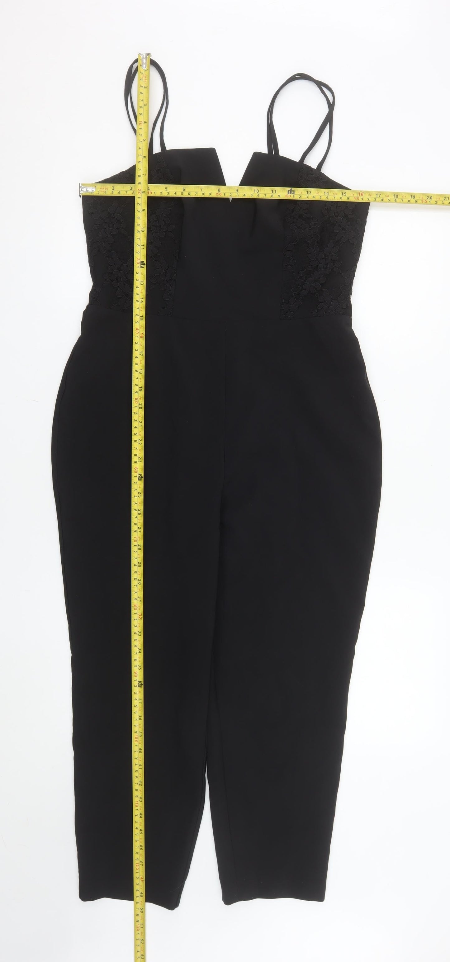 Miss Selfridge Petites Black Lace V-Neck Jumpsuit UK 12 Petite