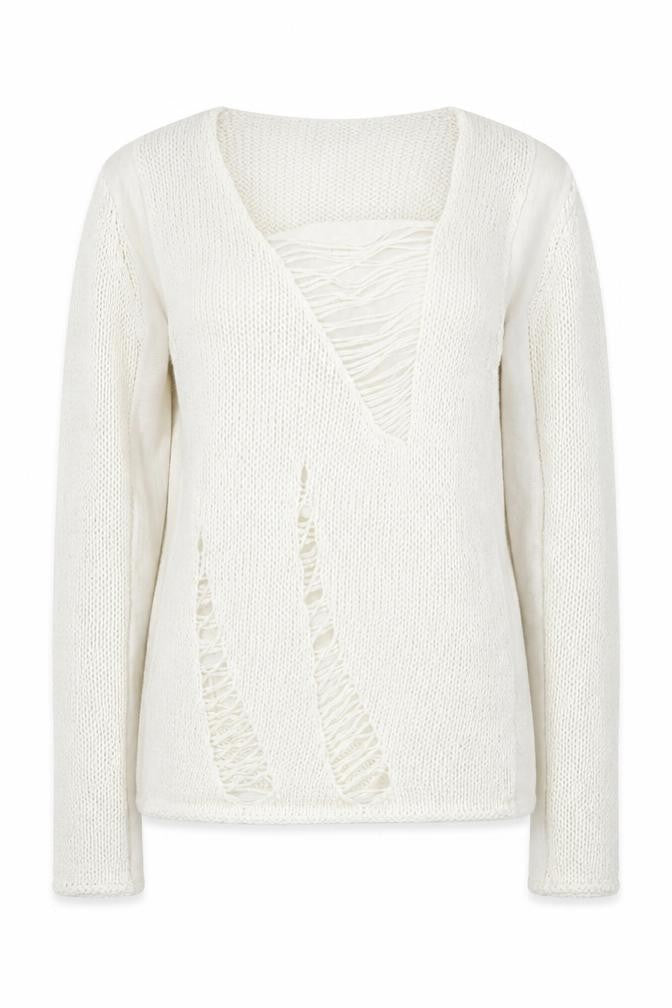 Bellina Women Ivory V-Neck Knit Pullover Jumper Size L