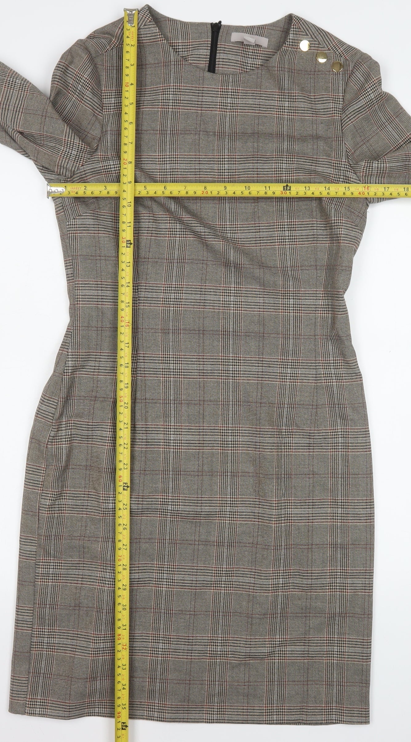 H&M Women Grey Check Sheath Knee Length Work Dress UK 10