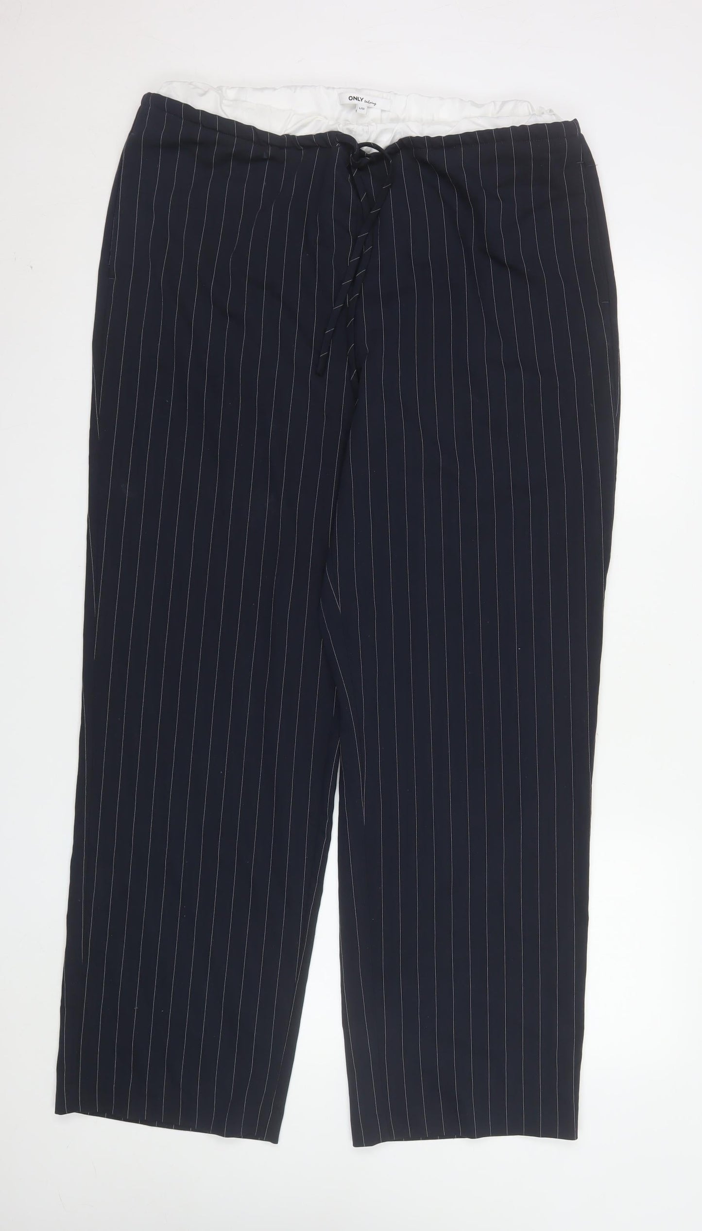 ONLY Women Navy Pinstripe Wide-Leg Trousers L/32 Polyester Blend