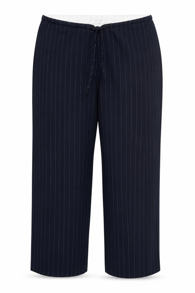ONLY Women Navy Pinstripe Wide-Leg Trousers L/32 Polyester Blend