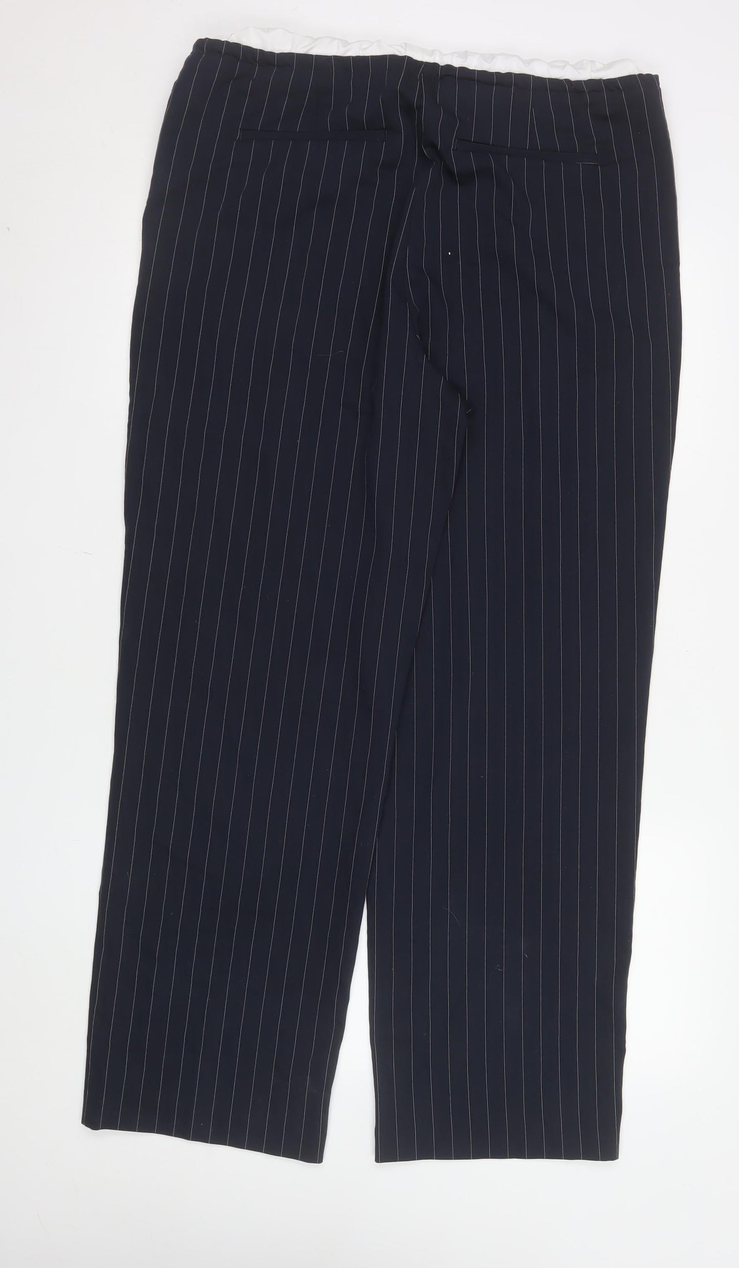 ONLY Women Navy Pinstripe Wide-Leg Trousers L/32 Polyester Blend