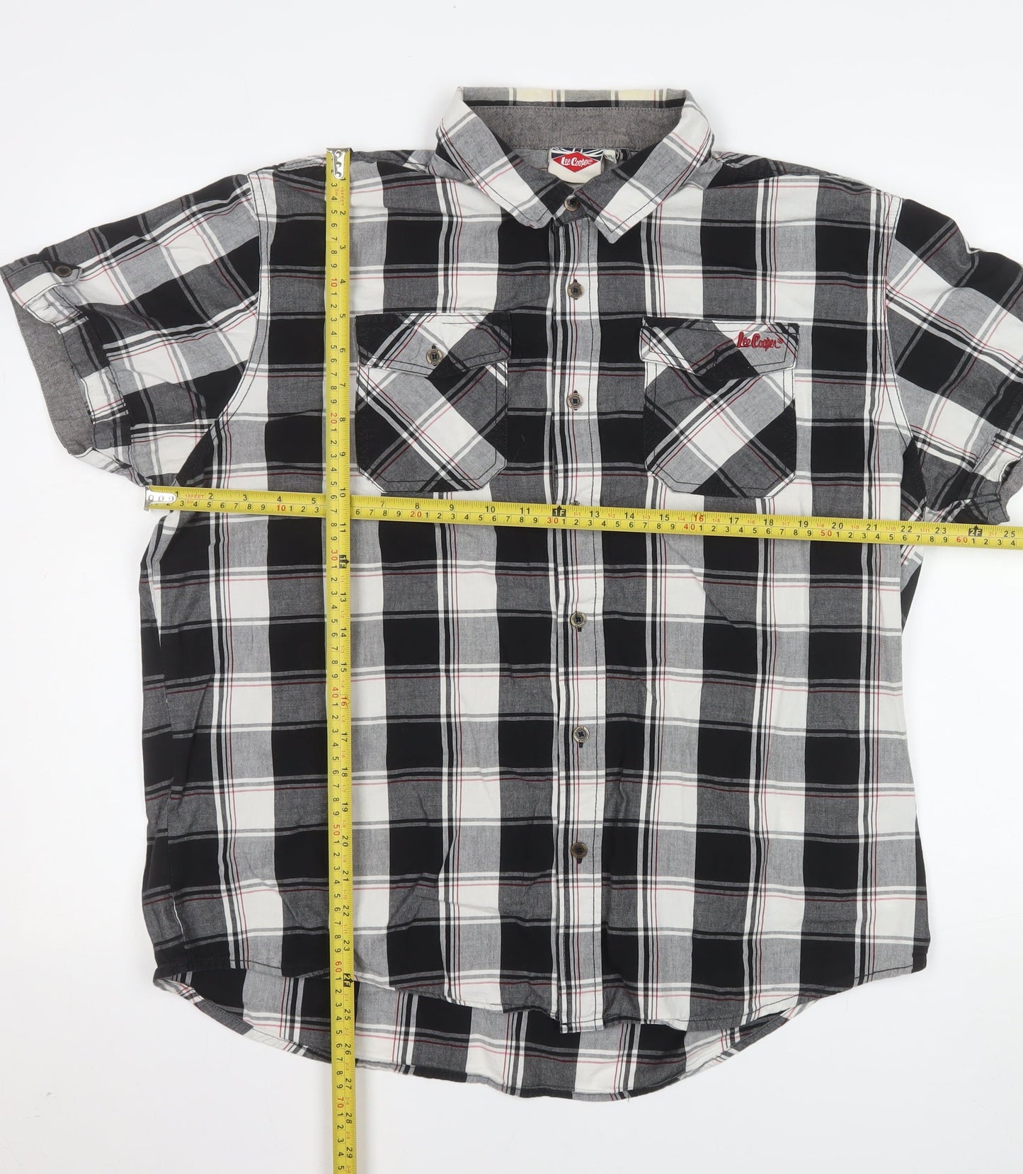 Lee Cooper Men's Black Check Short Sleeve Button-Up Shirt XL