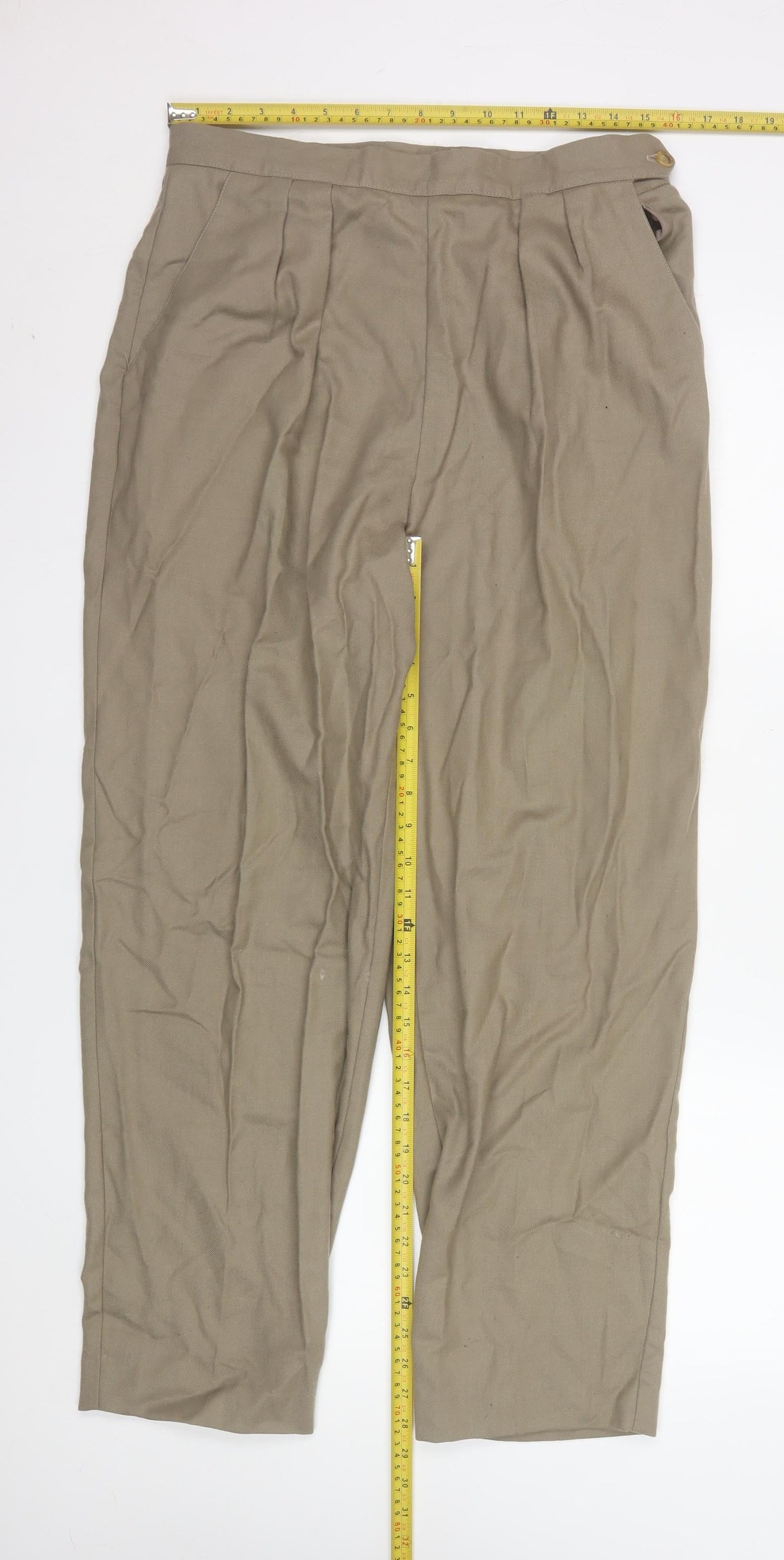 Applewood of Boston Women's Beige Pleated Trousers Size 14 Classic Fit
