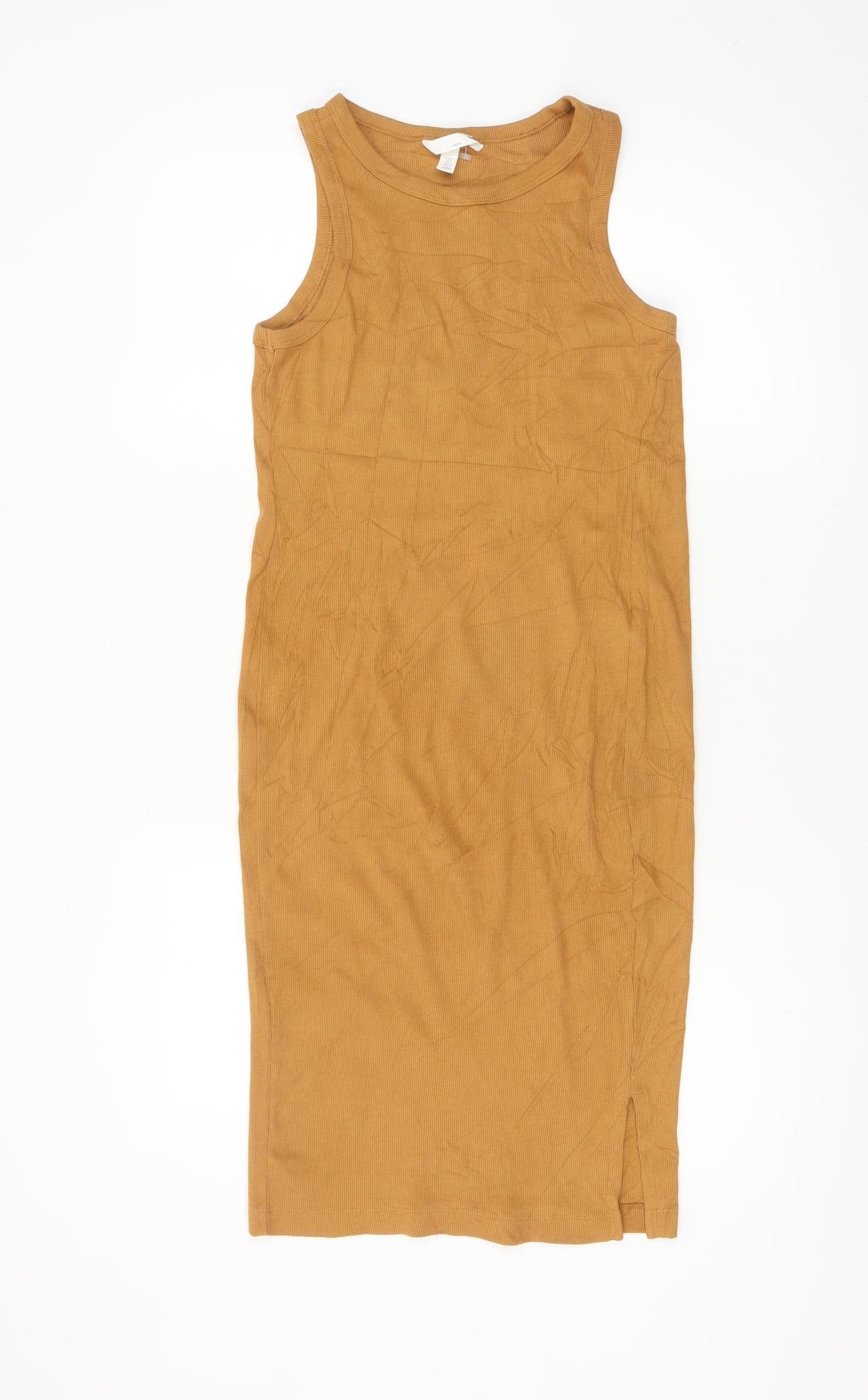 H&M Women Brown Ribbed Jersey Tank Dress Size S Casual
