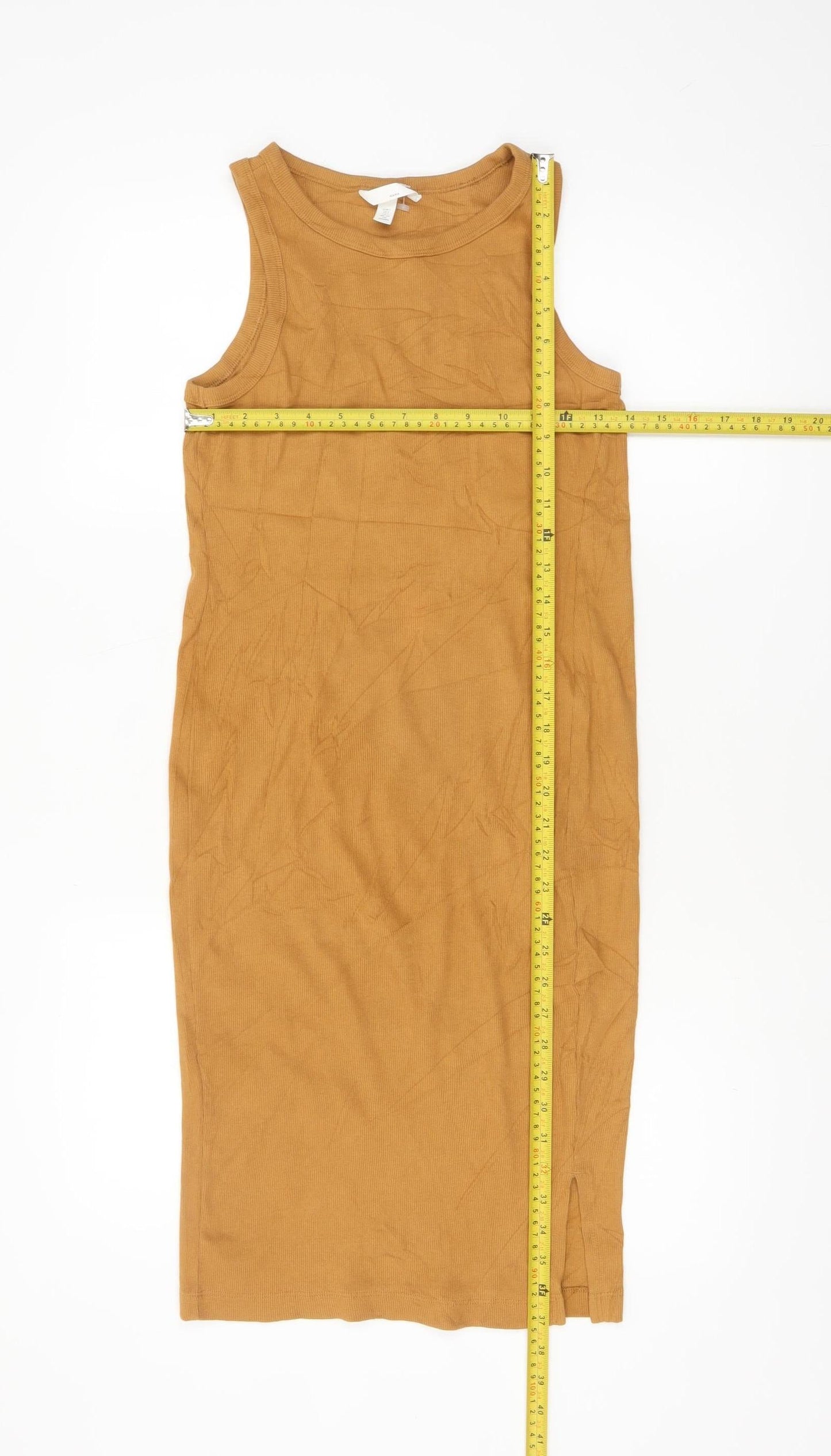 H&M Women Brown Ribbed Jersey Tank Dress Size S Casual
