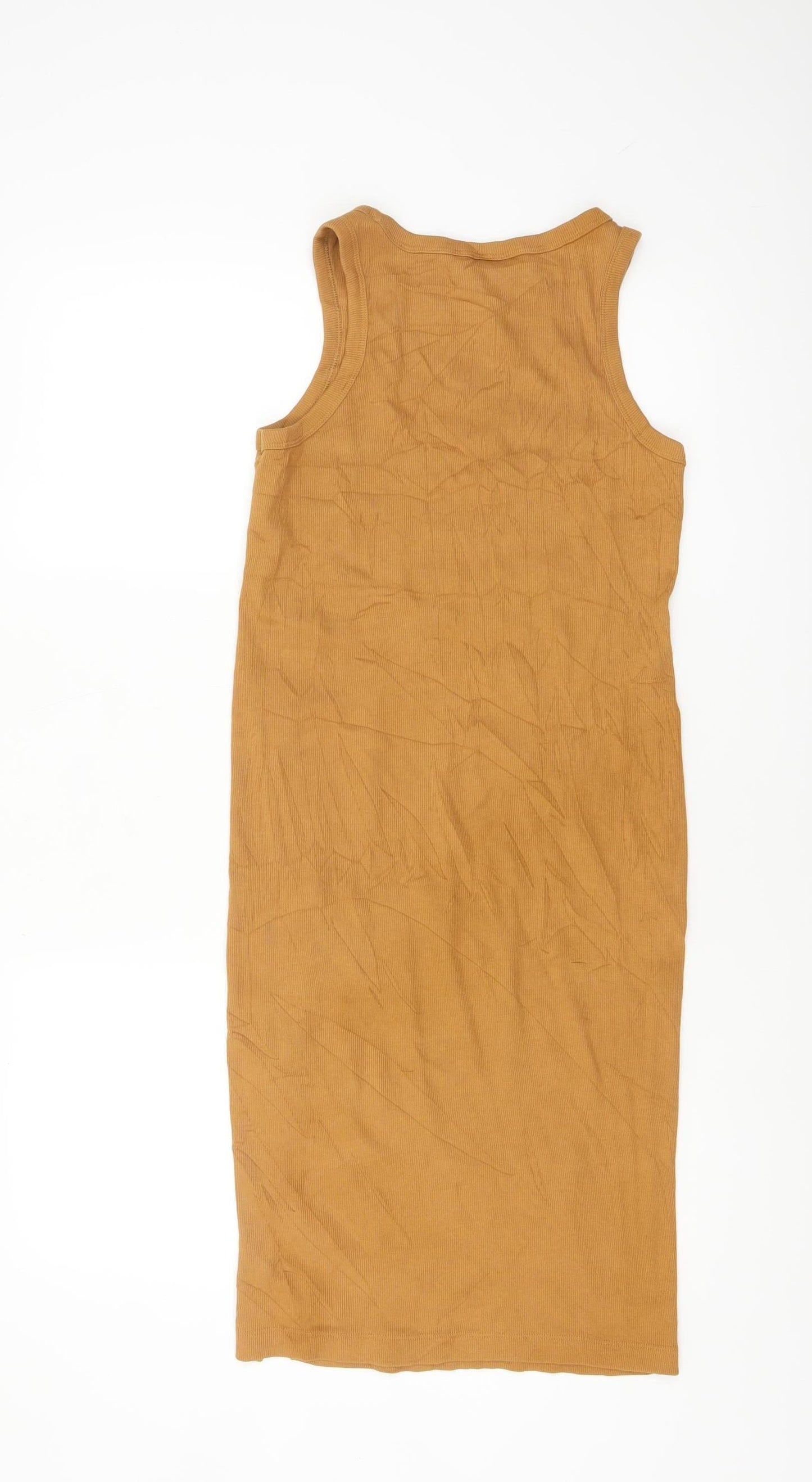 H&M Women Brown Ribbed Jersey Tank Dress Size S Casual