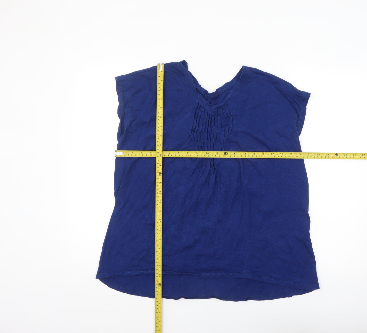 Lands' End Women's Blue Short Sleeve Cotton Modal V-Neck Blouse Size M