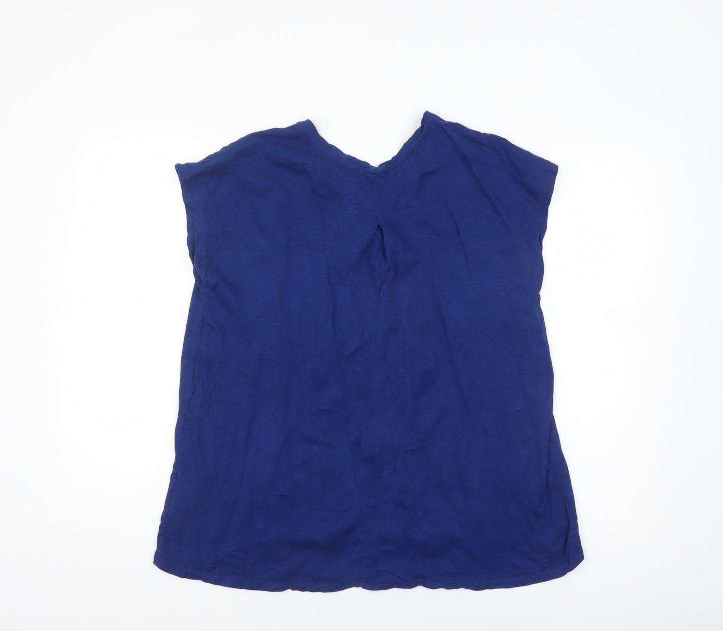 Lands' End Women's Blue Short Sleeve Cotton Modal V-Neck Blouse Size M