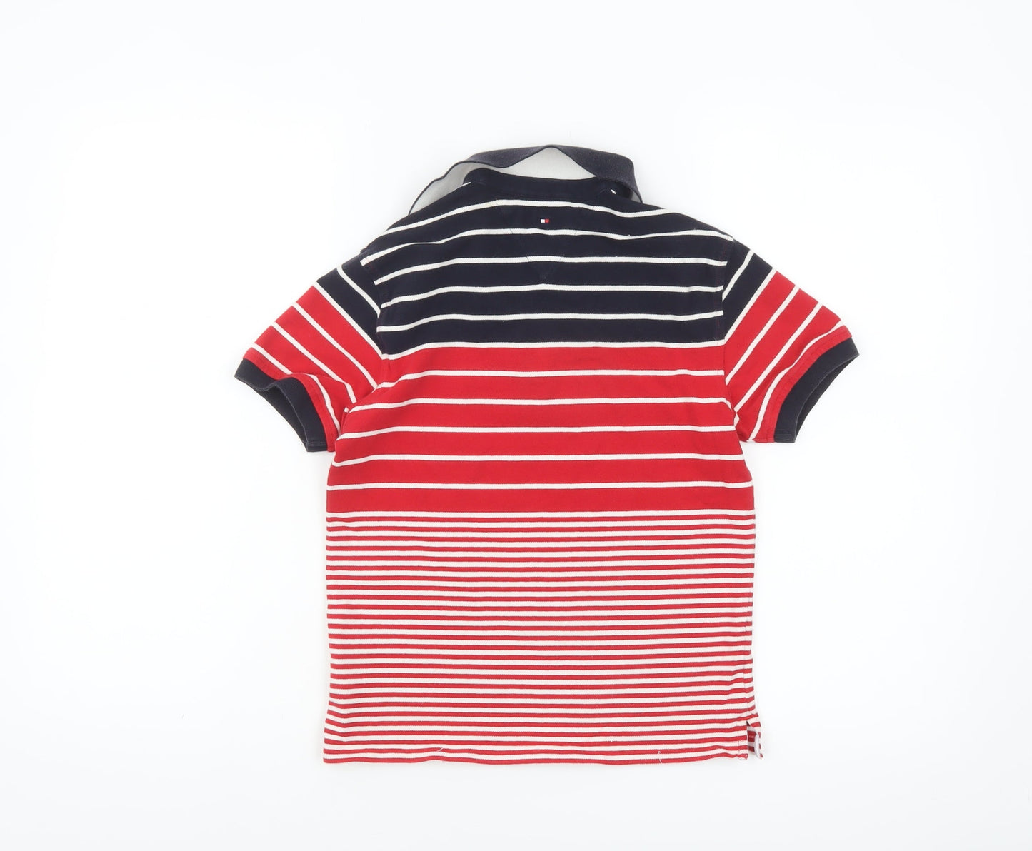 Tommy Hilfiger Boys Red Navy Striped Short Sleeve Polo Shirt 10 Years