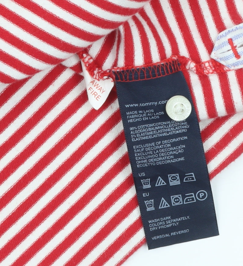 Tommy Hilfiger Boys Red Navy Striped Short Sleeve Polo Shirt 10 Years