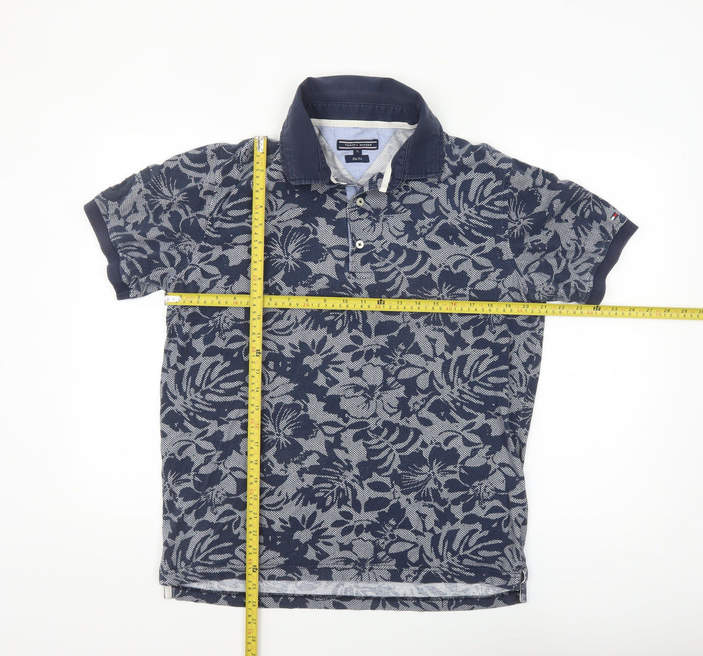 Tommy Hilfiger Men's Blue Floral Slim Fit Polo Shirt XL