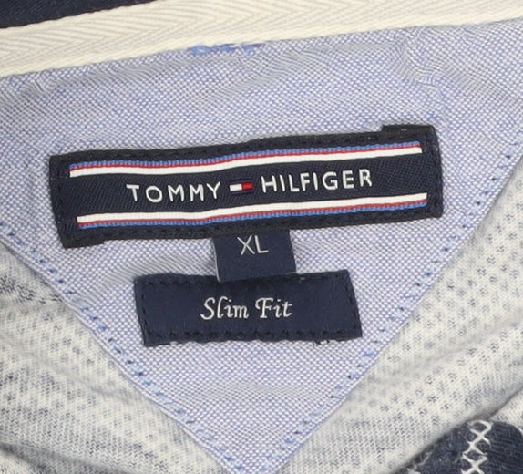 Tommy Hilfiger Men's Blue Floral Slim Fit Polo Shirt XL