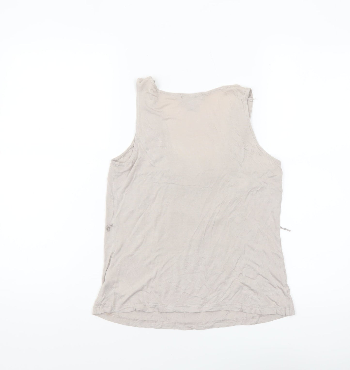 H&M Women's Beige Beaded Scoop Neck Viscose Tank Top Size 8