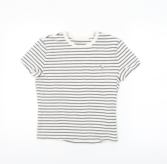 Abercrombie & Fitch Women’s White Striped Slim Fit Cotton T-Shirt Size L