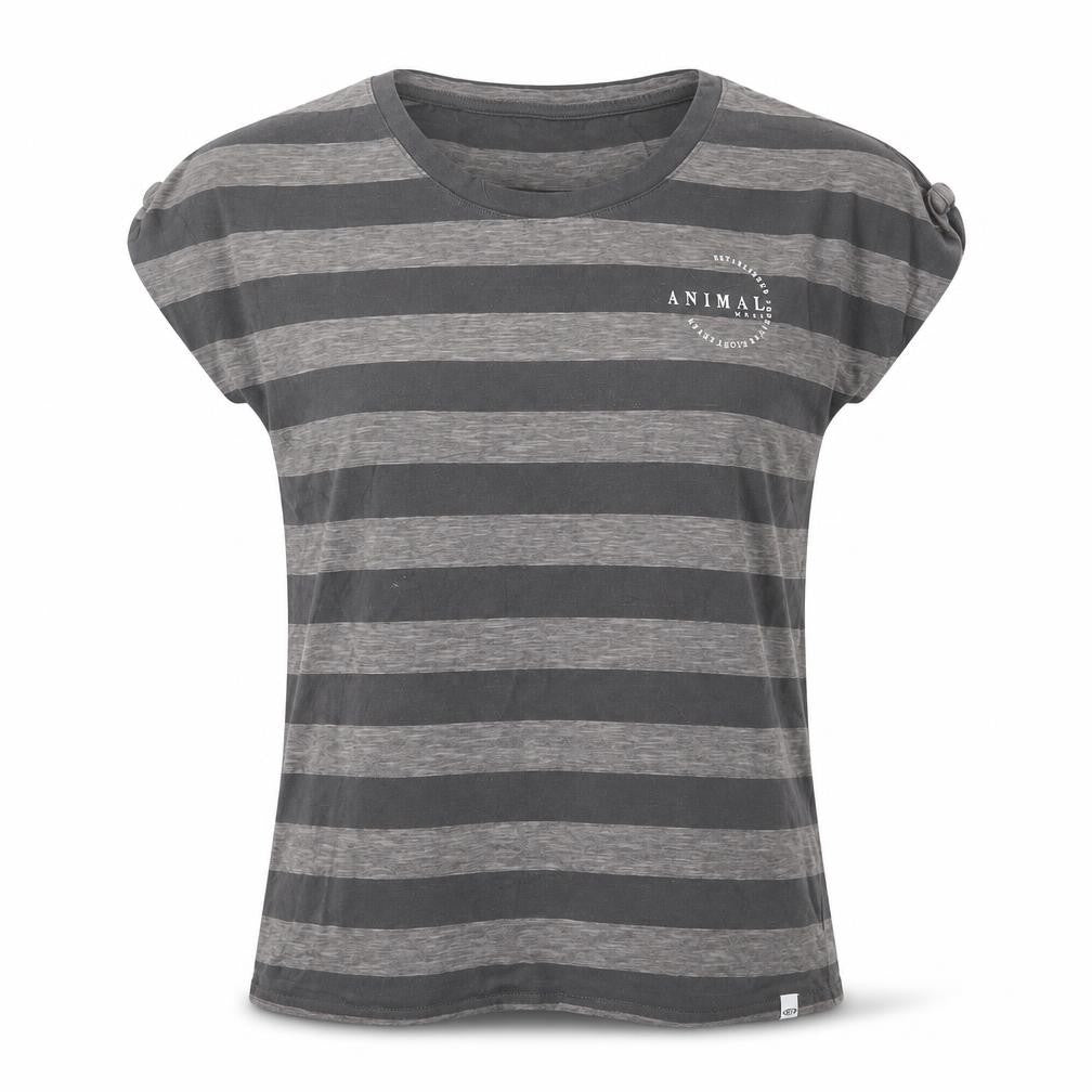 Animal Womens Grey Striped Cotton Crew Neck T-Shirt Size 8
