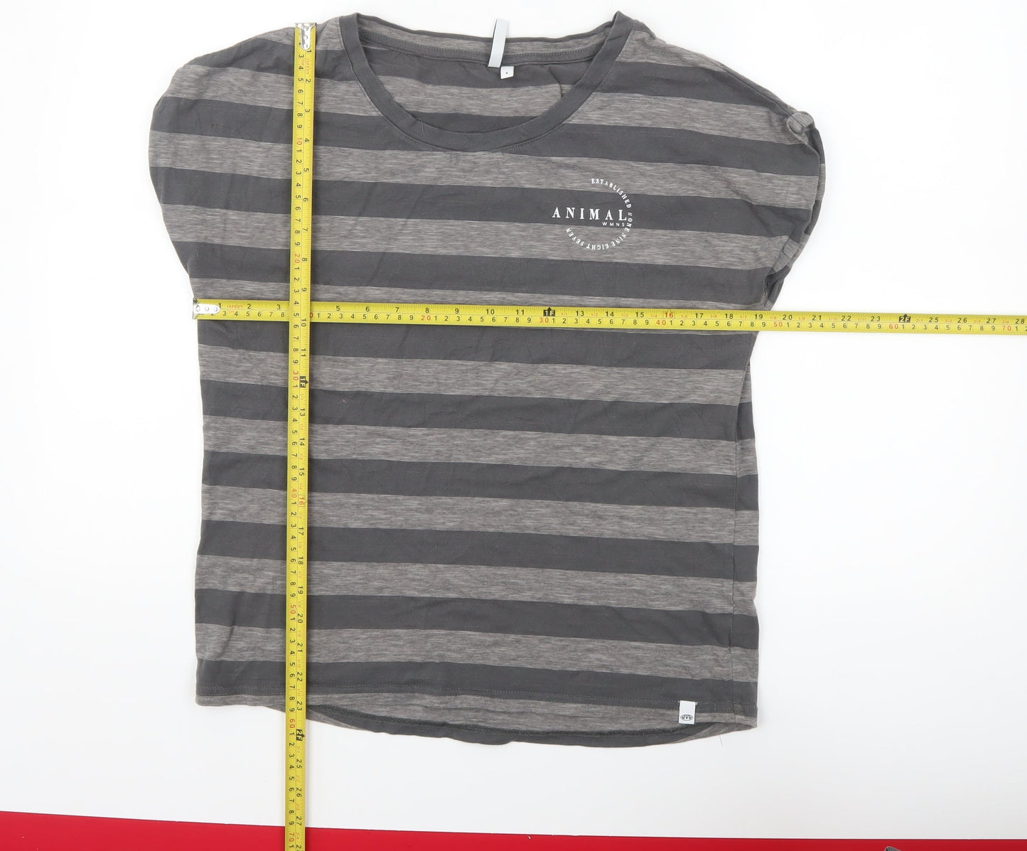 Animal Womens Grey Striped Cotton Crew Neck T-Shirt Size 8