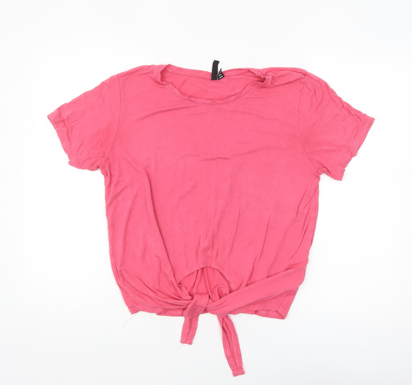Pieces Women’s Pink Cropped Tie Front T-Shirt XL Viscose Blend