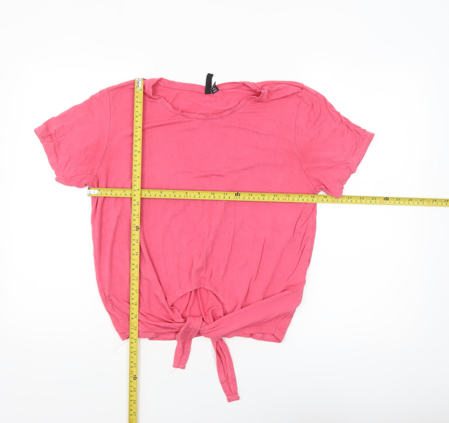 Pieces Women’s Pink Cropped Tie Front T-Shirt XL Viscose Blend